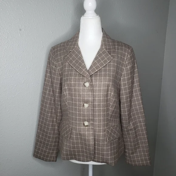 Pendleton Plaid brown blazer jacket SZ 10 P - Picture 2 of 13